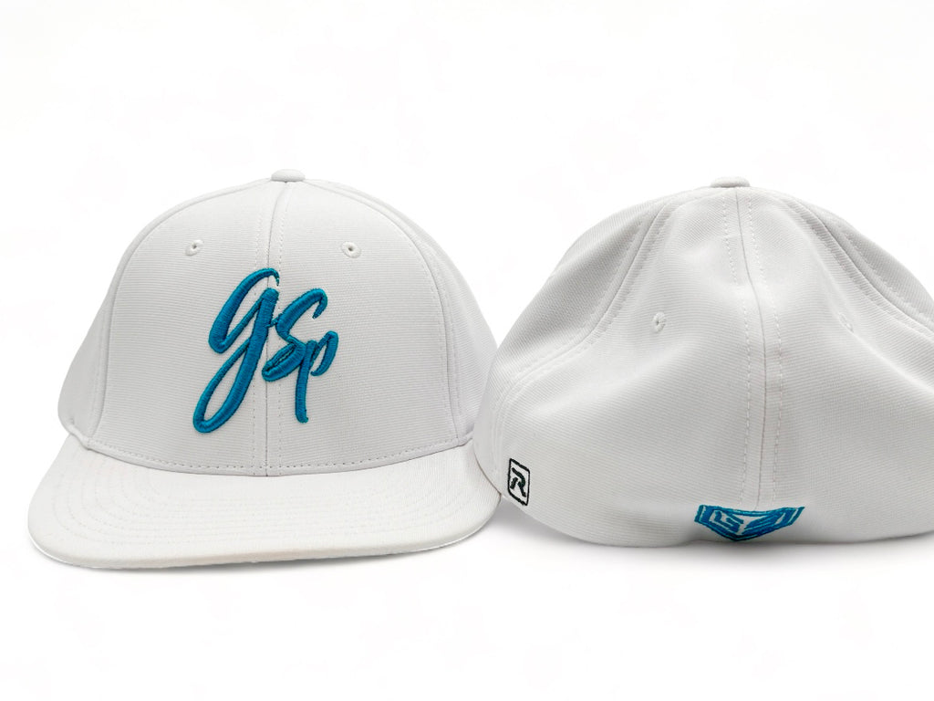 GSP Scripted Flexfit Hat - White with Turquoise
