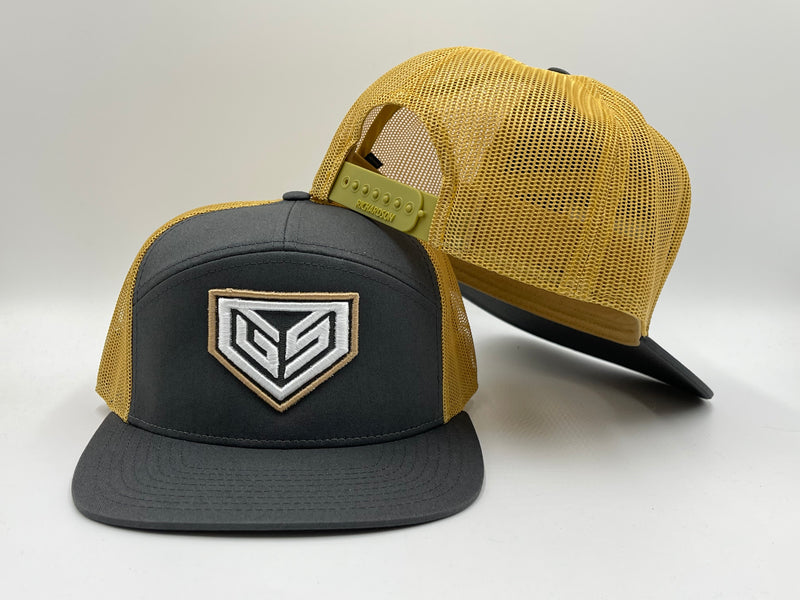 GS Sports Crest 7 Panel Snapback Hat - Charcoal / Gold
