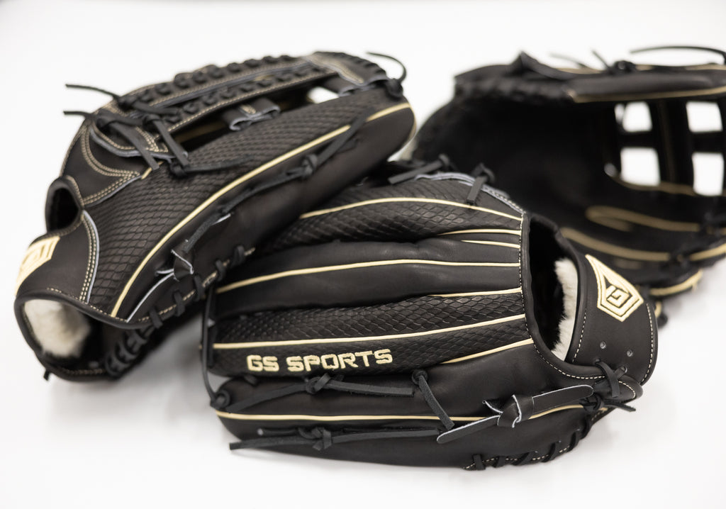 GS Sports Pro Series Laced H Web Ball Glove - Black with Vegas Gold Trim
