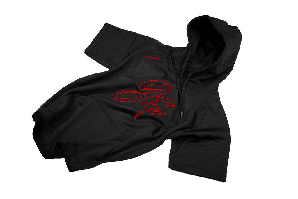 GSP Script Short Sleeve Fleece Hoodie - Blackout / Red