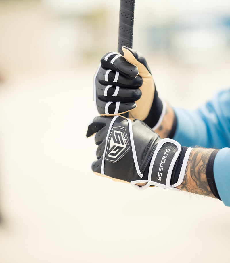 GS Sports Apex Premium Leather Batting Glove - Black / Blonde