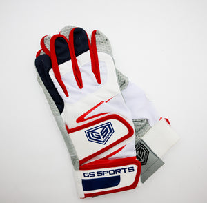 GS Sports Pro Series v2 Dual Strap Batting Gloves - White / Navy / Red