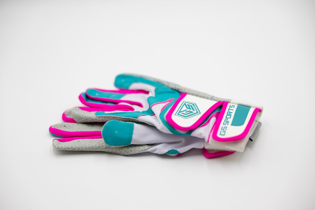 GS Sports Pro Series v2 Dual Strap Batting Gloves - White / Teal / Pink