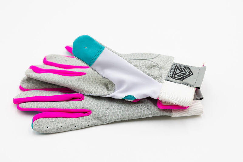 GS Sports Pro Series v2 Dual Strap Batting Gloves - White / Teal / Pink