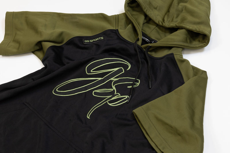 GSP Script Short Sleeve Fleece Hoodie - Black / Olive