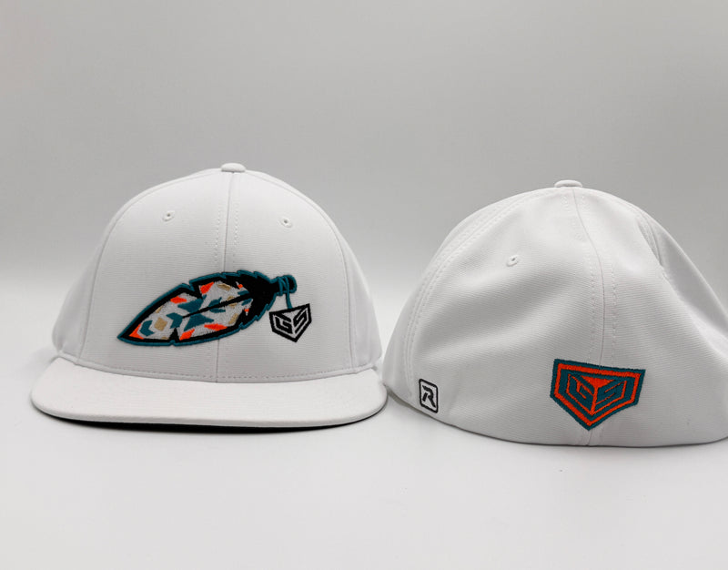 GS Sports Feather Hat - White with Turquoise