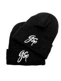 GSP Scripted Lined Beanie - Black with White logo