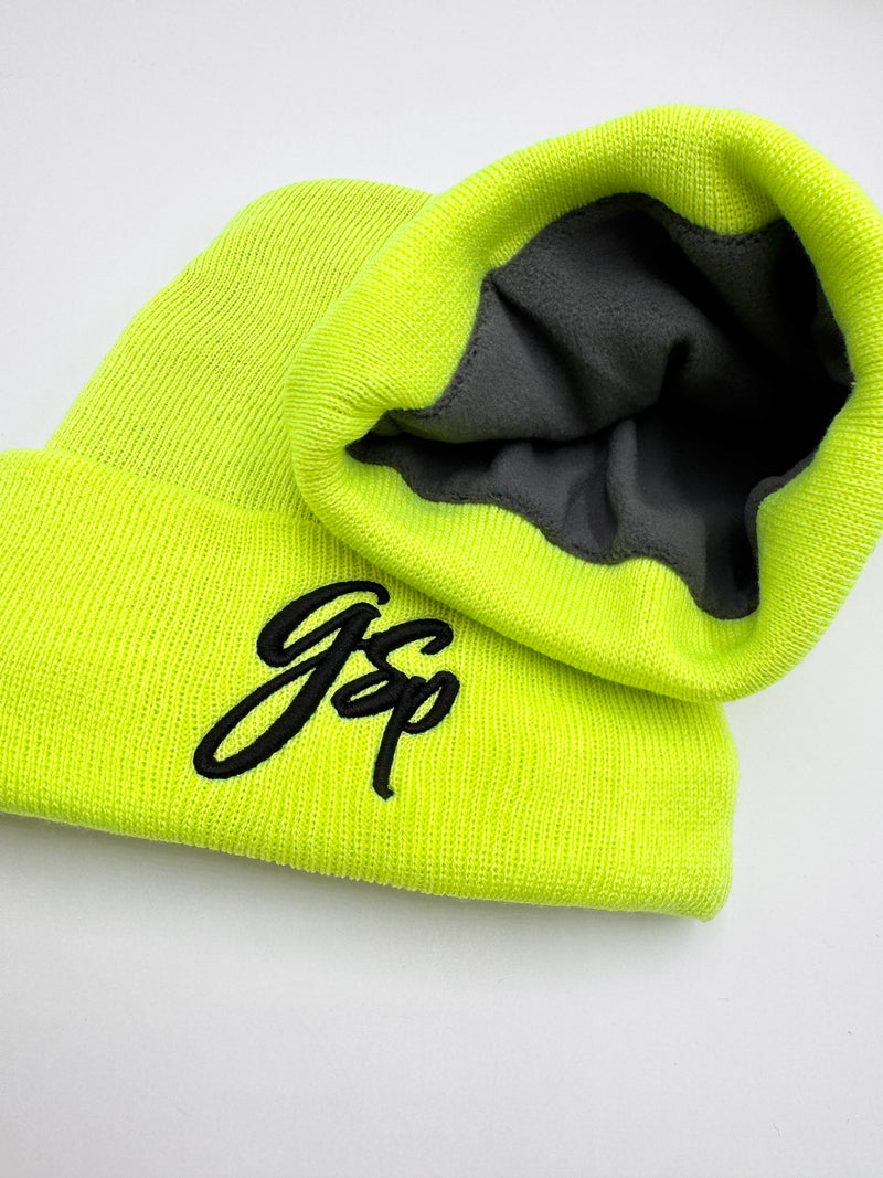 GSP Scripted Lined Beanie - Neon Yellow