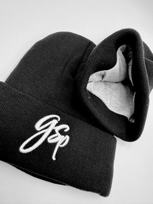 GSP Scripted Lined Beanie - Black with White logo