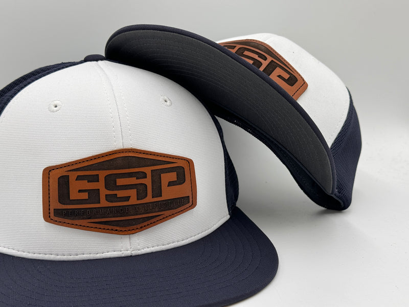 GSP Hex PTS20M Hat - White/Navy with Tan Leather Patch