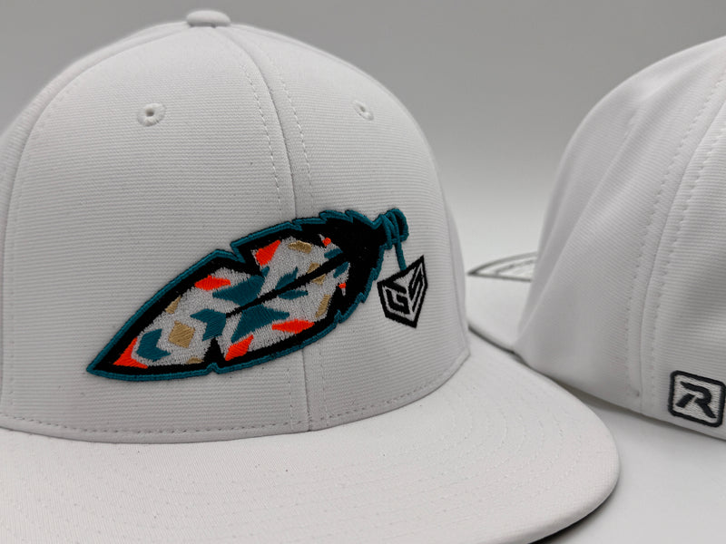 GS Sports Feather Hat - White with Turquoise