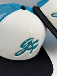 GSP Scripted Foam Snapback Hat - White / Blk / Turquoise