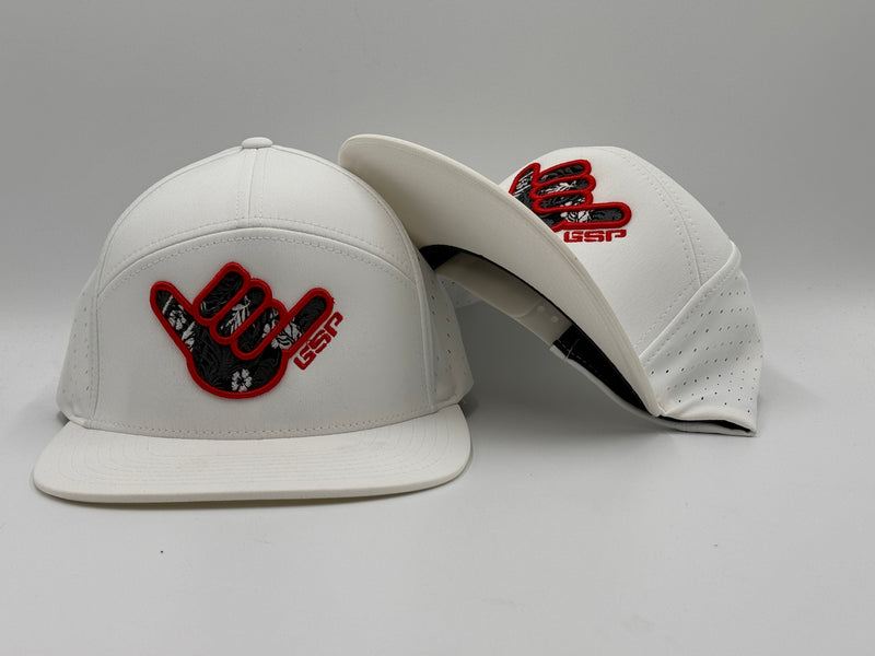 GSP Icon Flatbill Snapback Hat - White with Red Shaka