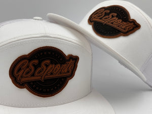 GS Sports Lifestyle Flatbill Snapback Hat - White with Tan Leather Patch