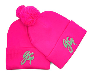 GSP Script Pom Pom Beanie - Neon Pink / Watermelon