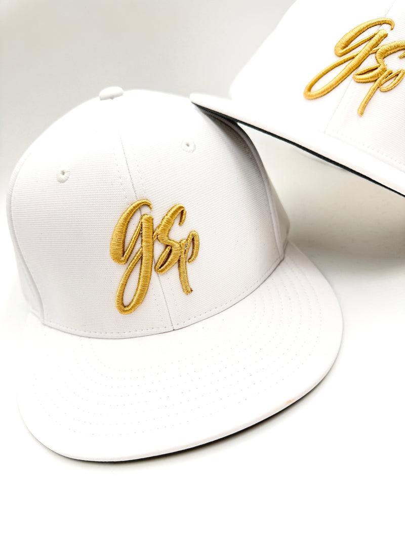 GSP Scripted Flexfit Hat - White with Gold