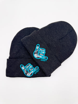 GS Sports Floral Shaka Lined Beanie - Charcoal with Turquoise