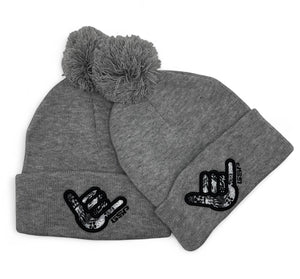 GS Sports Floral Shaka Pom Pom Beanie - Heather Grey