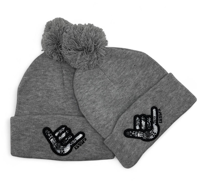 GS Sports Floral Shaka Pom Pom Beanie - Heather Grey