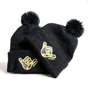 GS Sports Floral Shaka Pom Pom Beanie - Heather Charcoal with Vegas