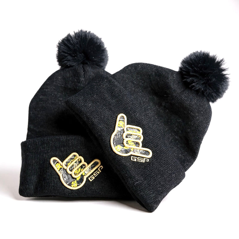 GS Sports Floral Shaka Pom Pom Beanie - Heather Charcoal with Vegas