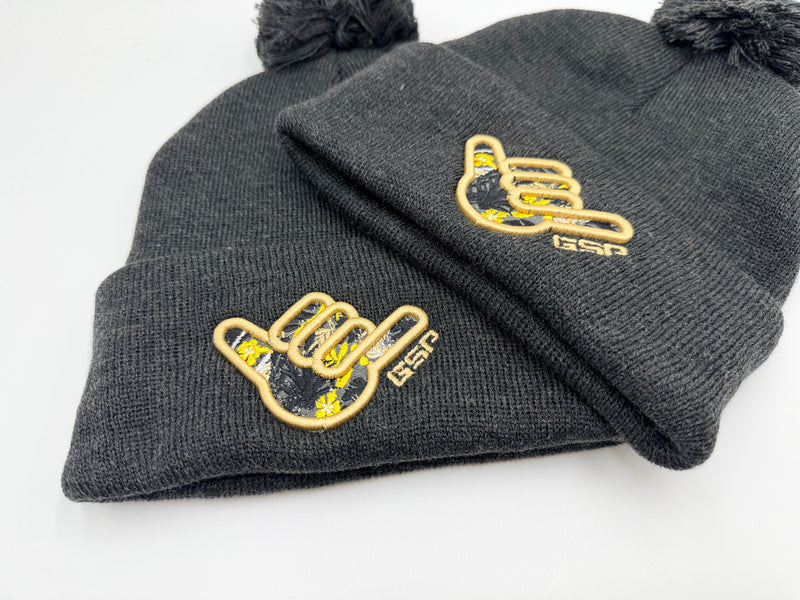 GS Sports Floral Shaka Pom Pom Beanie - Heather Charcoal with Vegas