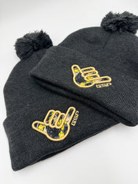 GS Sports Floral Shaka Pom Pom Beanie - Heather Charcoal with Vegas