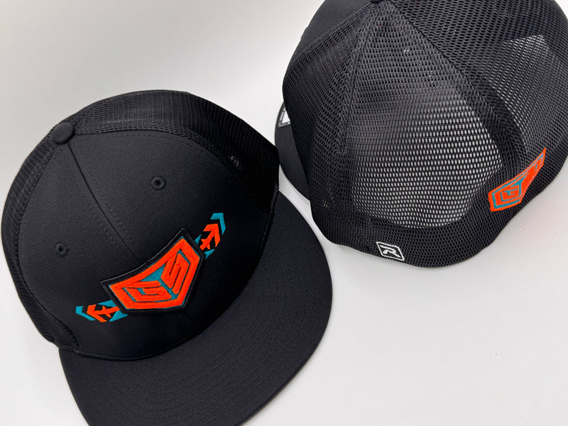 GS Sports Native Crest PTS20M Flexfit Hat - Black with Orange Turquoise