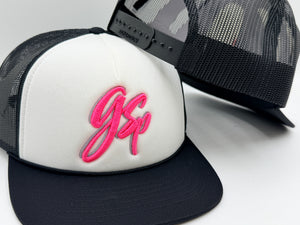 GSP Script Foam Snapback Hat - White / Blk / Pink