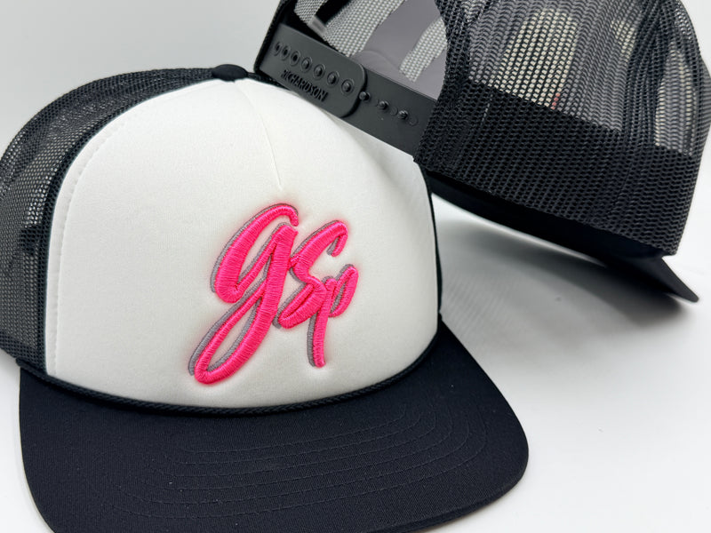GSP Script Foam Snapback Hat - White / Blk / Pink