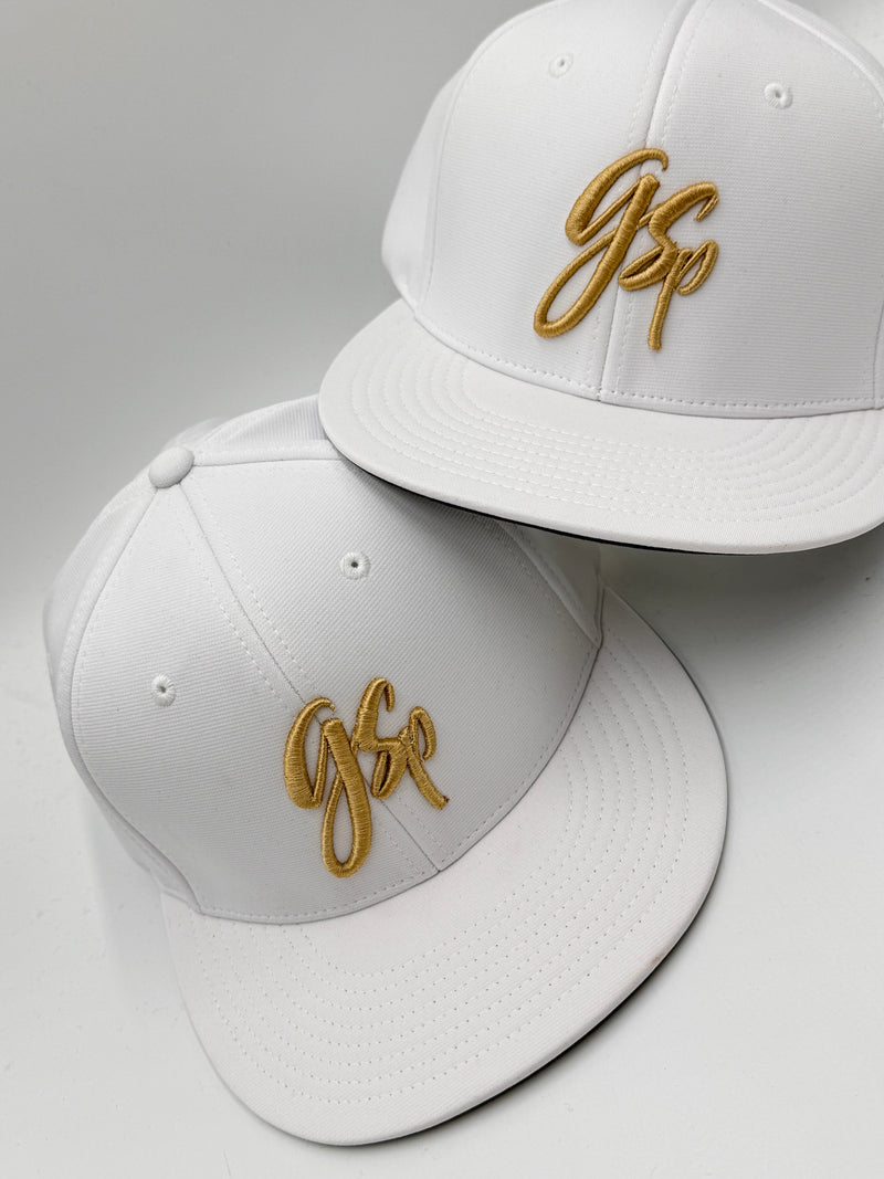 GSP Scripted Flexfit Hat - White with Gold