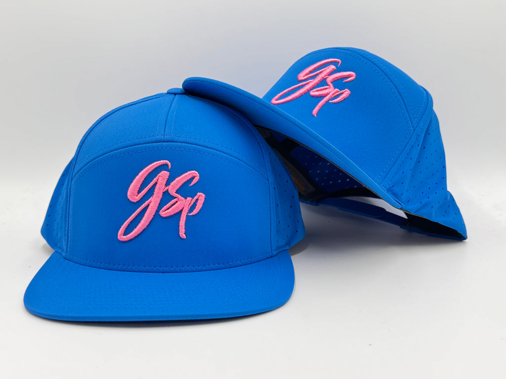 GSP Icon Flatbill Snapback Hat - Aqua with Pink Script