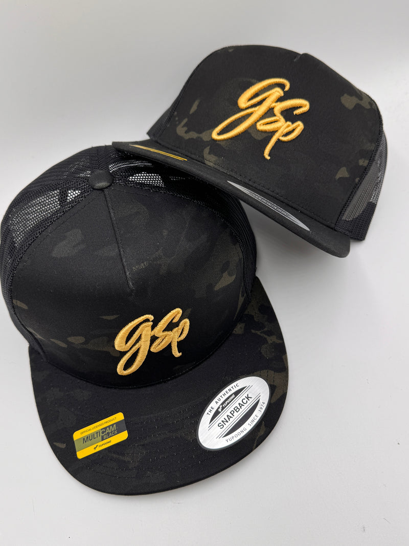 GSP Script Blackout Camo Flatbill Snapback hat