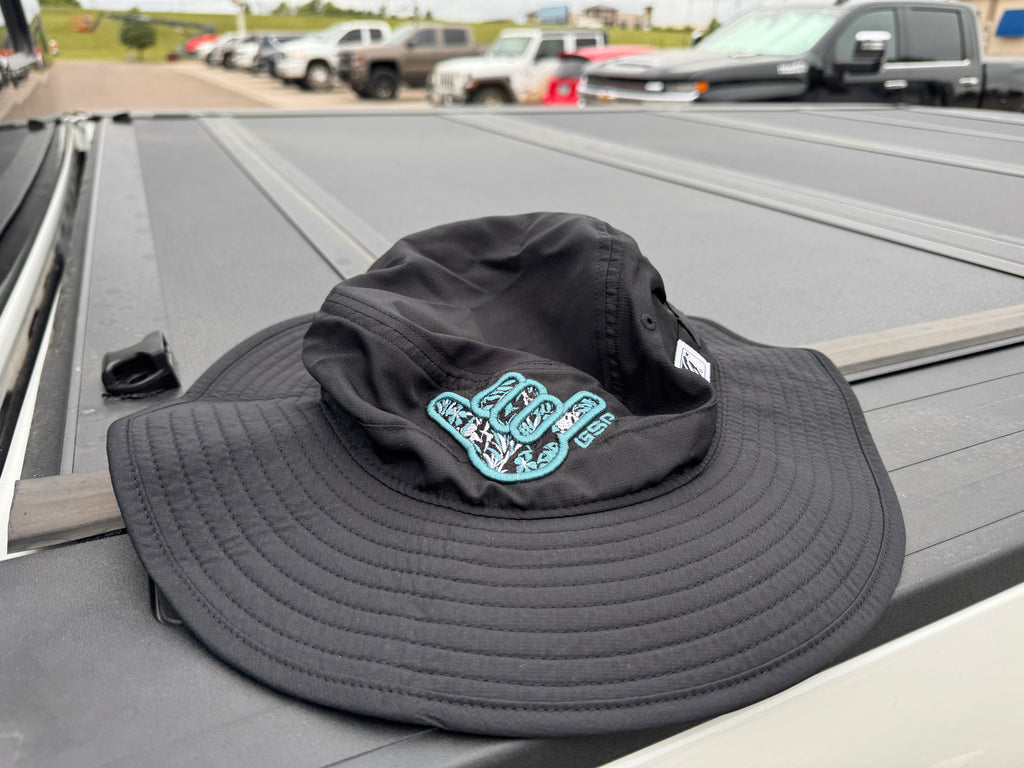 GS Sports Floral Shaka Bucket Hats - Black with Turquoise