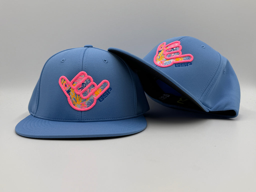 GS Sports Shaka Floral PTS20 Hat - Baby Blue with Neon Pink