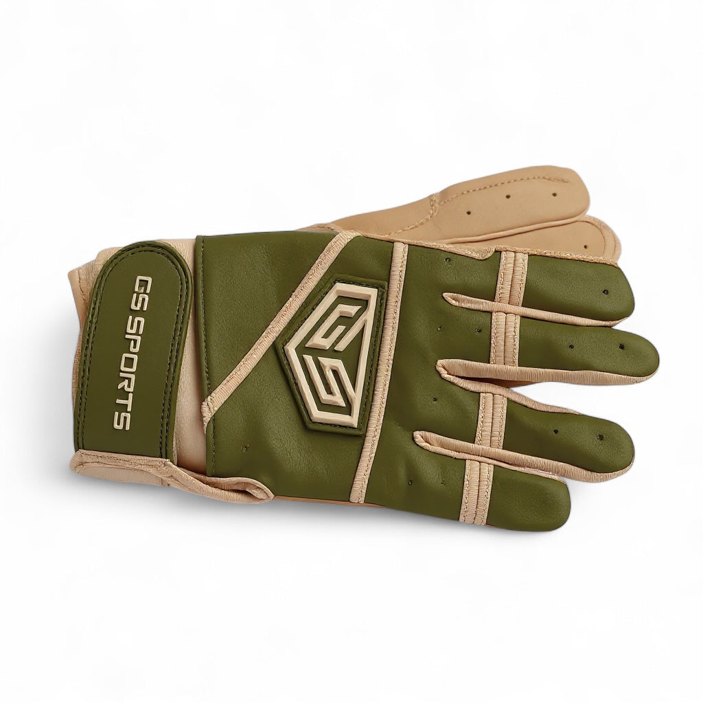 GS Sports Apex V2 Premium Leather Batting Glove - Olive / Tan