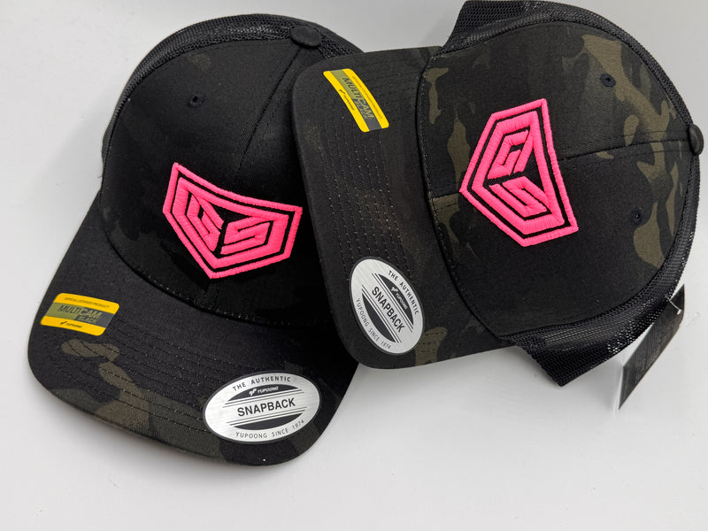 GSP Crest Blackout Camo Snapback hat - Matte Neon Pink