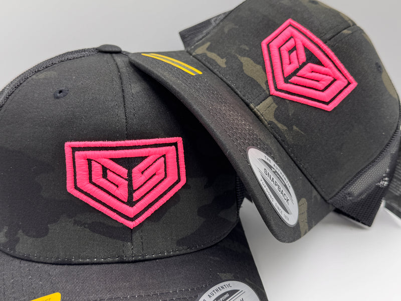 GSP Crest Blackout Camo Snapback hat - Matte Neon Pink