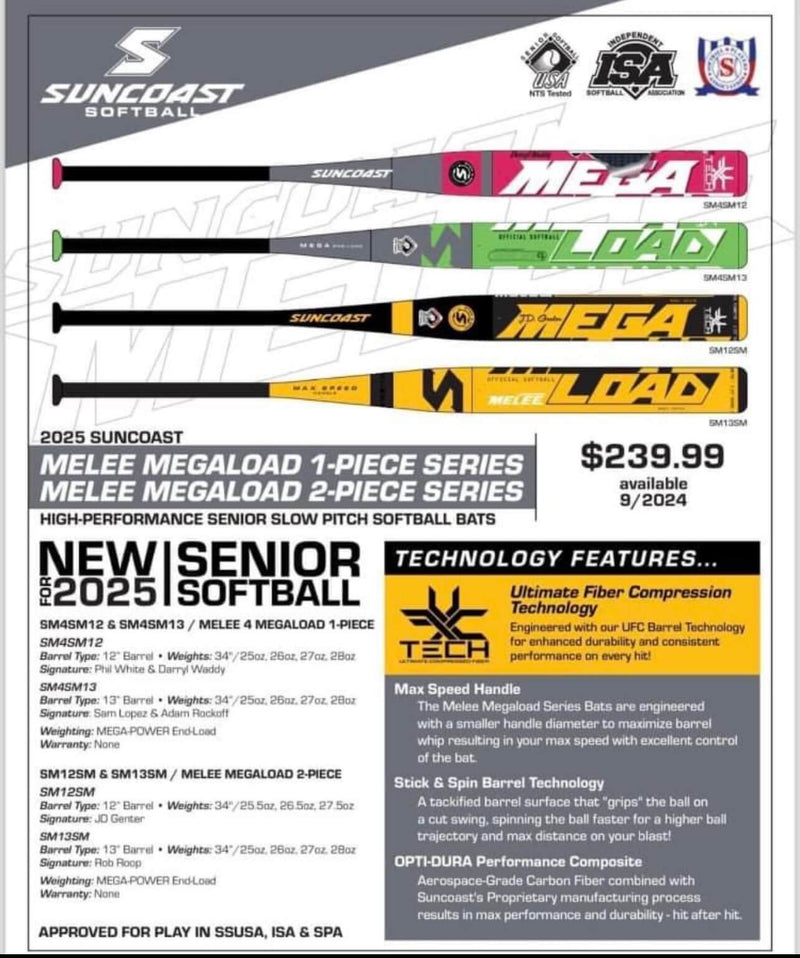 2025 Suncoast Melee Megaload 12" 1-Piece Senior Softball Bat SM4SM12