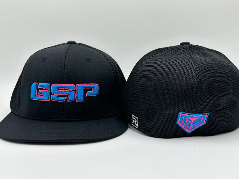 GSP PTS20M Hat - Black with Neon Pink / Neon Blue outline