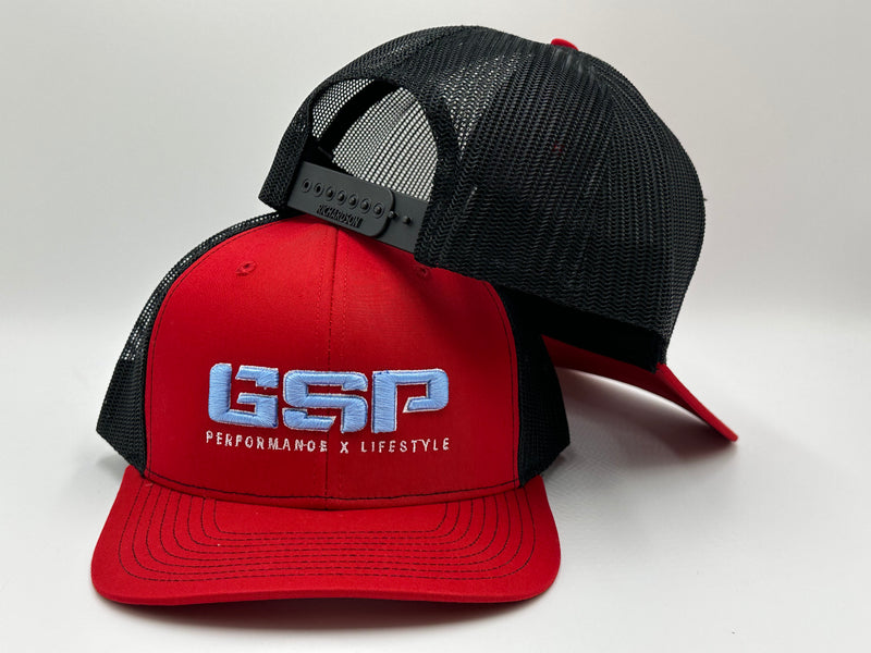 GSP PXL Snapback Hat - Red/Black with Columbia Blue