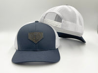 GS Sports Black Crest Leather Patch Snapback Hat - Navy / White