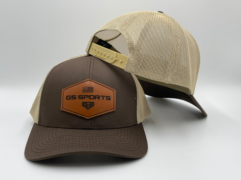 GS Sports Tan Leather Patch Snapback Hat - Brown / Tan