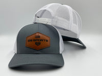 GS Sports Tan Leather Patch Snapback Hat - Charcoal / White