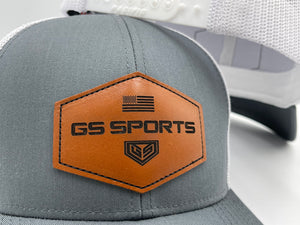 GS Sports Tan Leather Patch Snapback Hat - Charcoal / White
