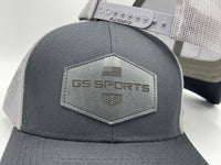 GS Sports Black Leather Patch Snapback Hat - Black / Charcoal