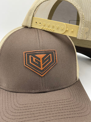 GS Sports Tan Crest Leather Patch Snapback Hat - Brown / Tan