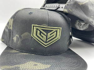 GS Sports Crest Flatbill Snapback - Black Camo with Army Green