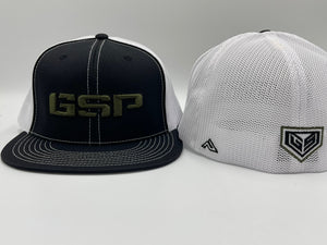 GSP 4D5 Flatbill Hat - Black White with Army Green