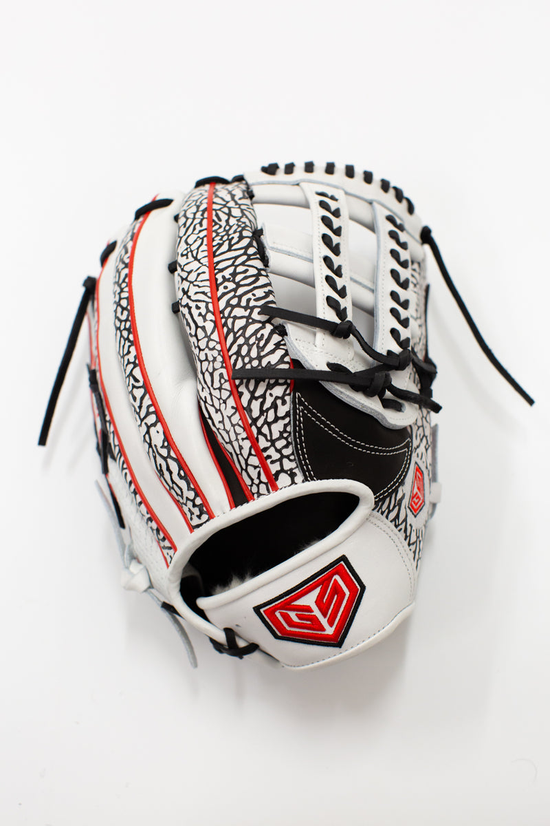 GS Sports Pro Series 13" 13.5" 14" Laced H Web Ball Glove - White Elephant Print Red Accents